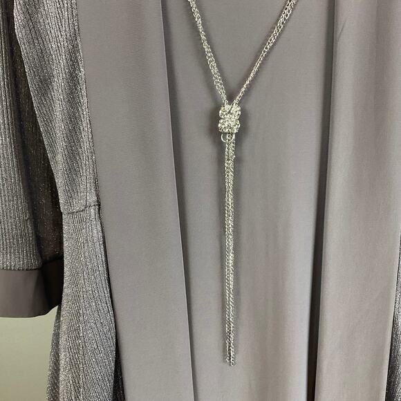 Two-Piece Shift Cocktail Dress and Jacket Size 14W Silver Metallic R&M Richards - Picture 10 of 15